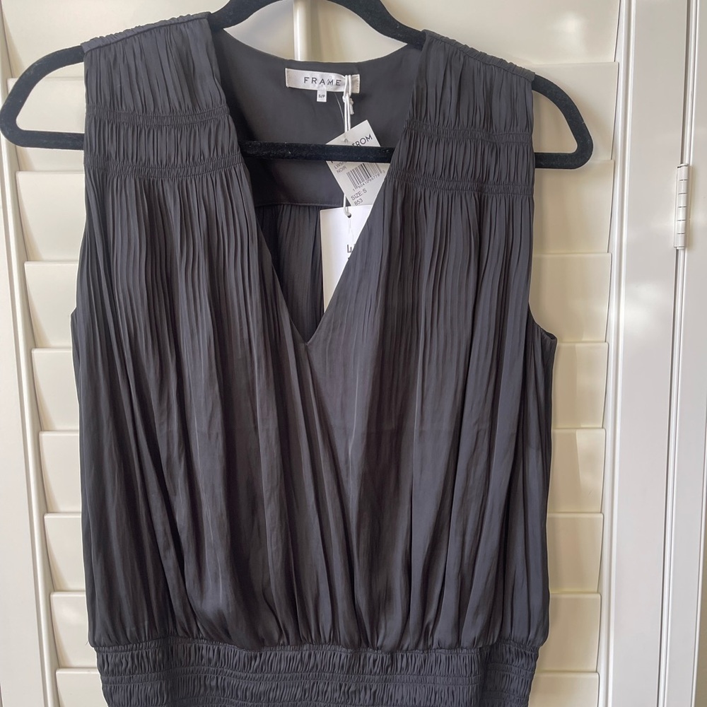 Frame Denim Black Sleeveless Pleated Wrap Blouse